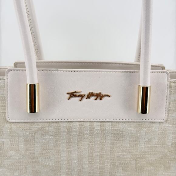 Tommy Hilfiger Tote Handbag - Canvas Large Bag with Leather Handles AW12310 - Picture 3 of 16